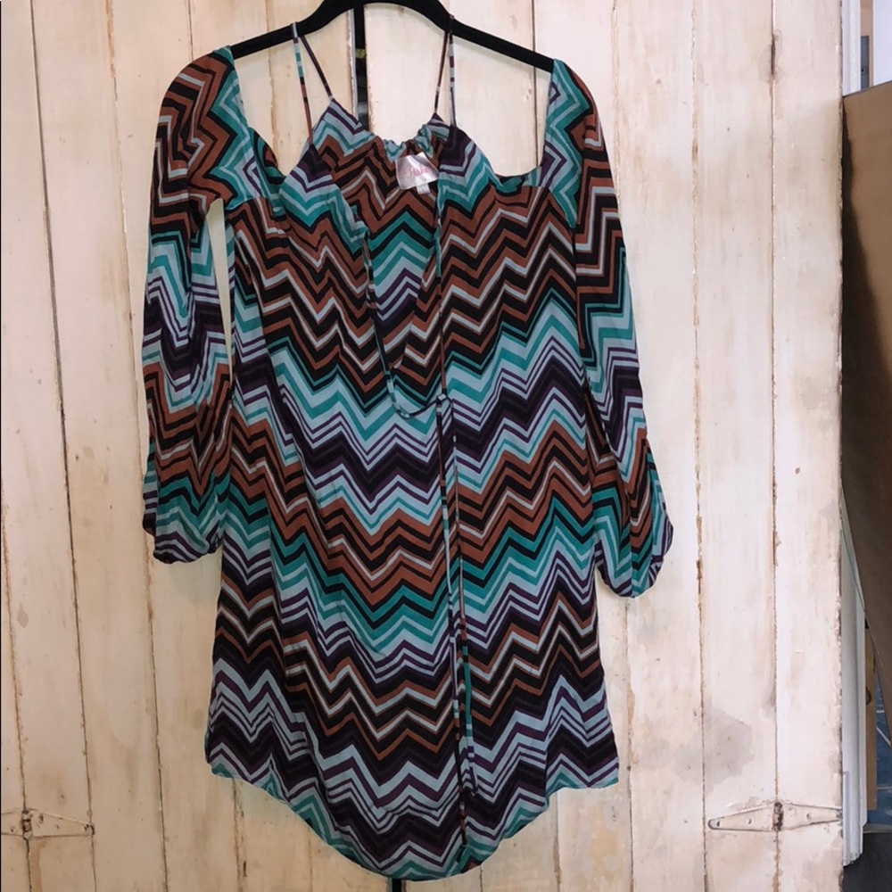 Parker Chevron print open shoulder dress